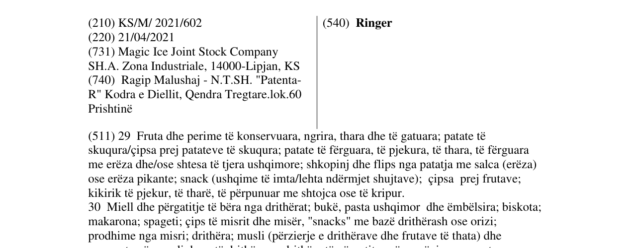 Zëri i markës Ringer në buletin