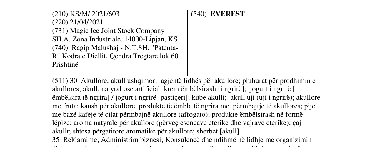 Zëri i markës EVEREST në buletin