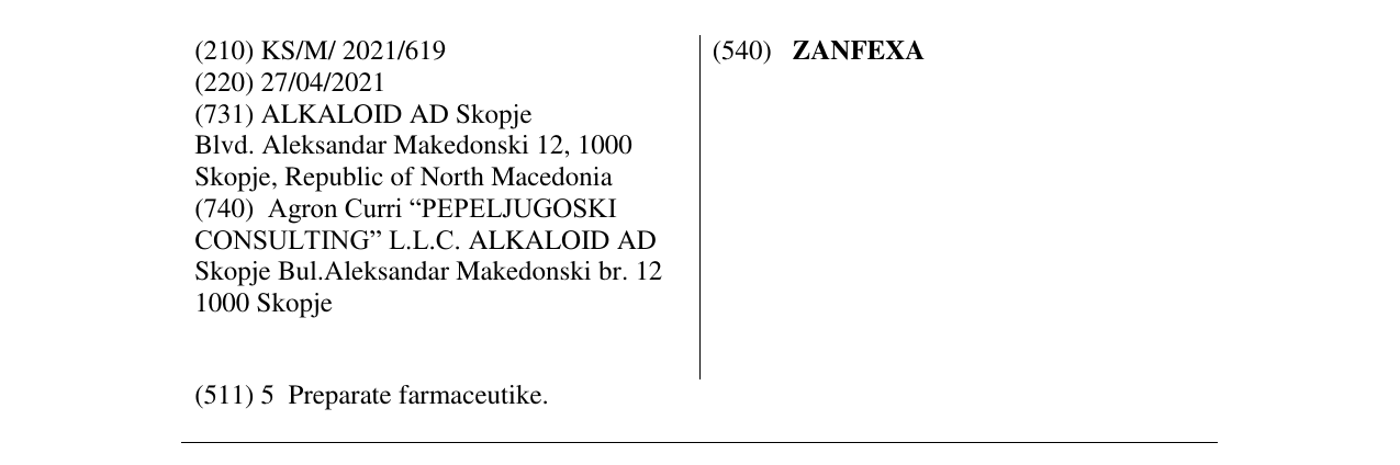 Zëri i markës ZANFEXA në buletin