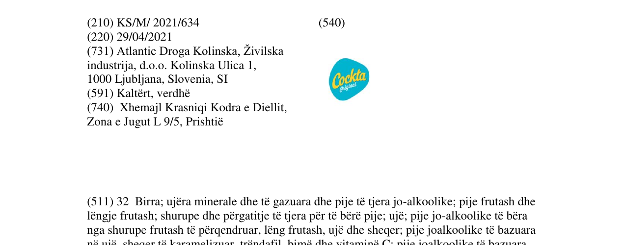 Zëri i markës Cockta në buletin