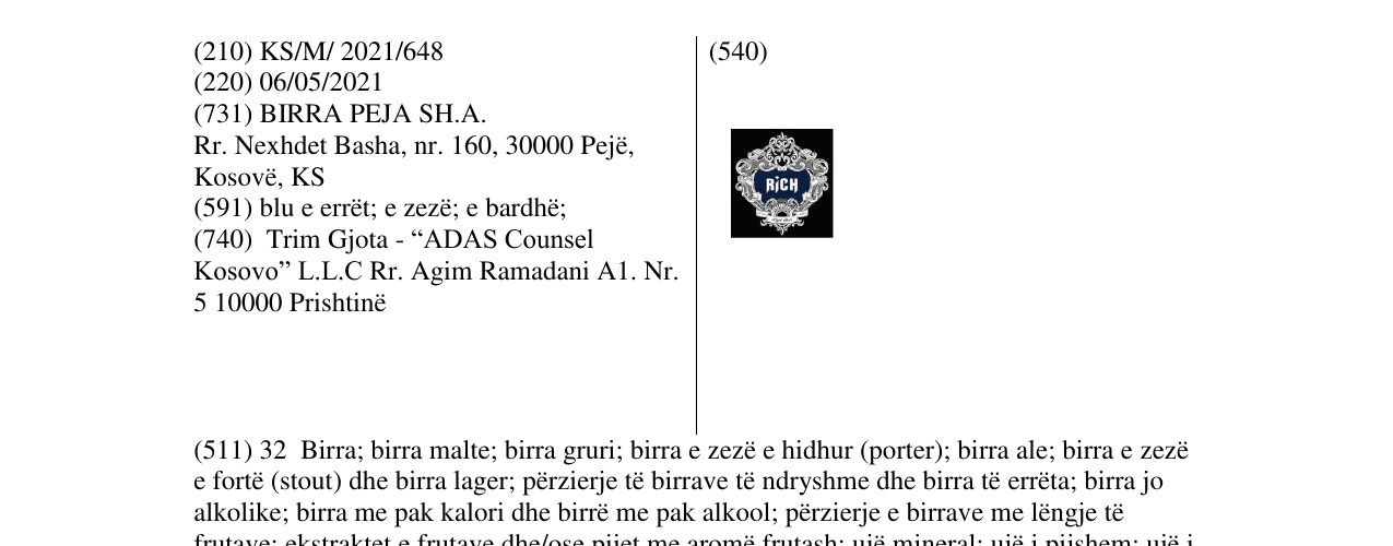 Zëri i markës Rich në buletin