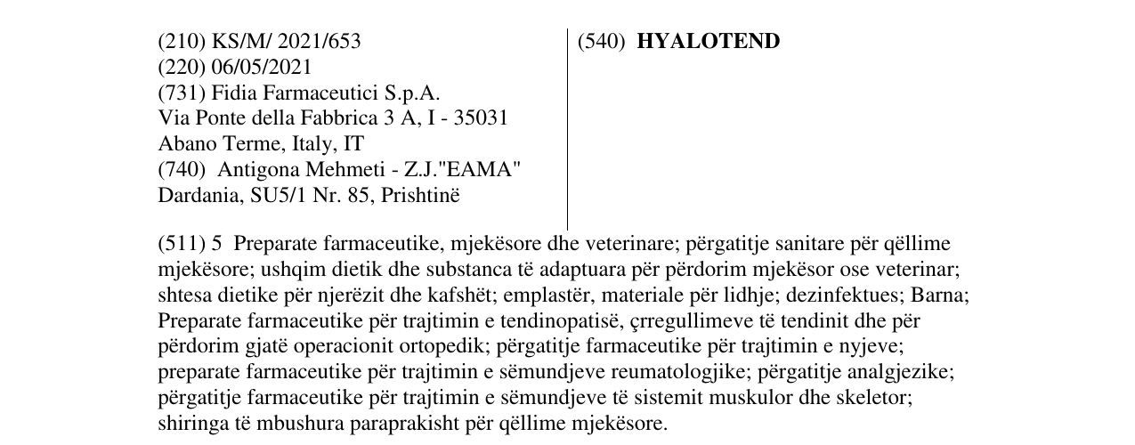 Zëri i markës HYALOTEND në buletin