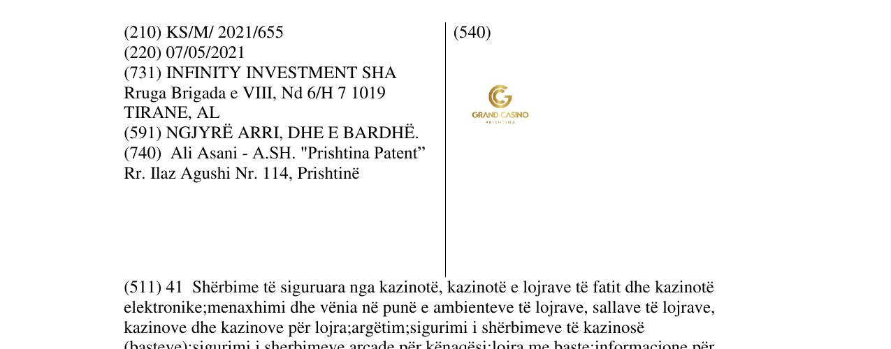 Zëri i markës GRAND CASINO në buletin