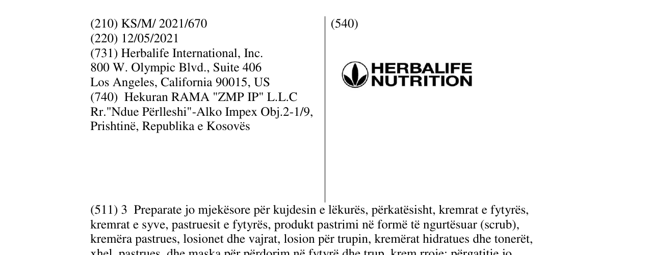 Zëri i markës HERBALIFE NUTRITION në buletin
