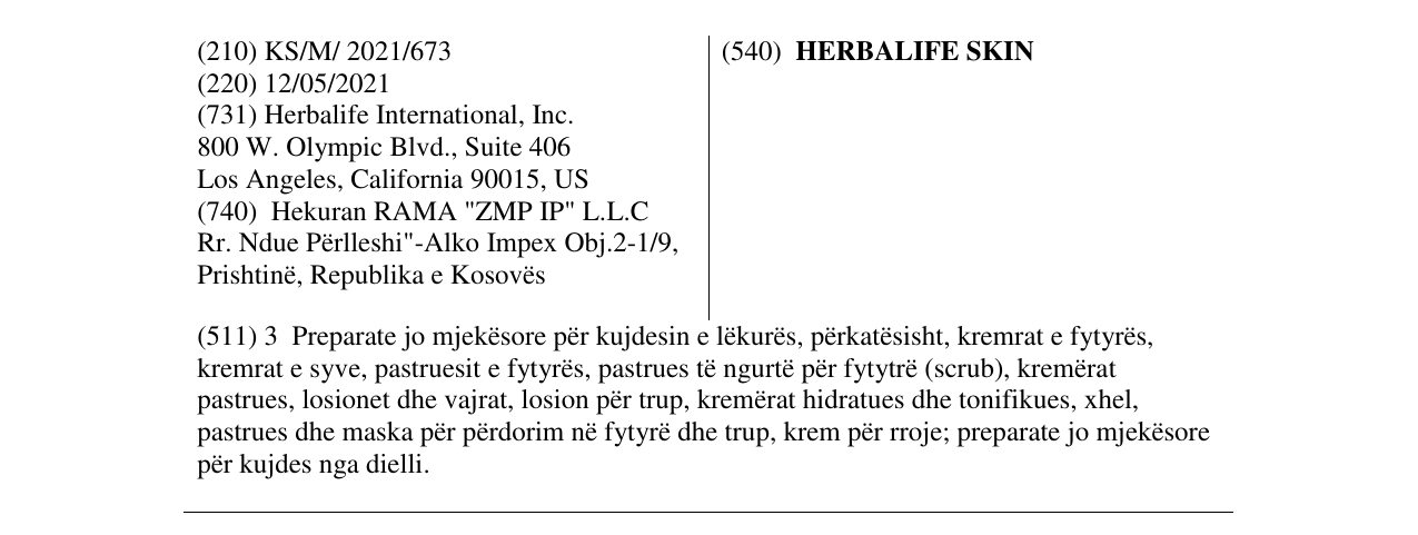 Zëri i markës HERBALIFE SKIN në buletin
