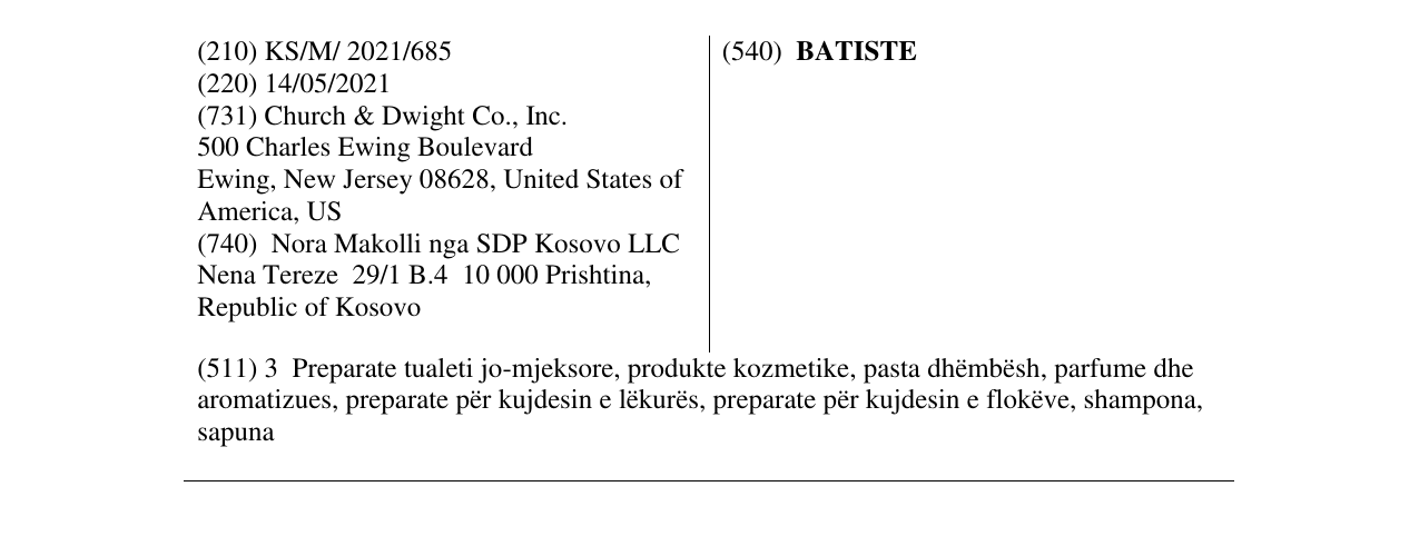 Zëri i markës BATISTE në buletin