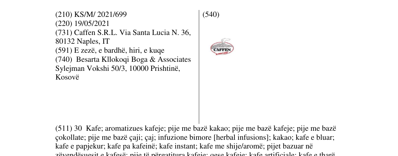 Zëri i markës CAFFEN në buletin