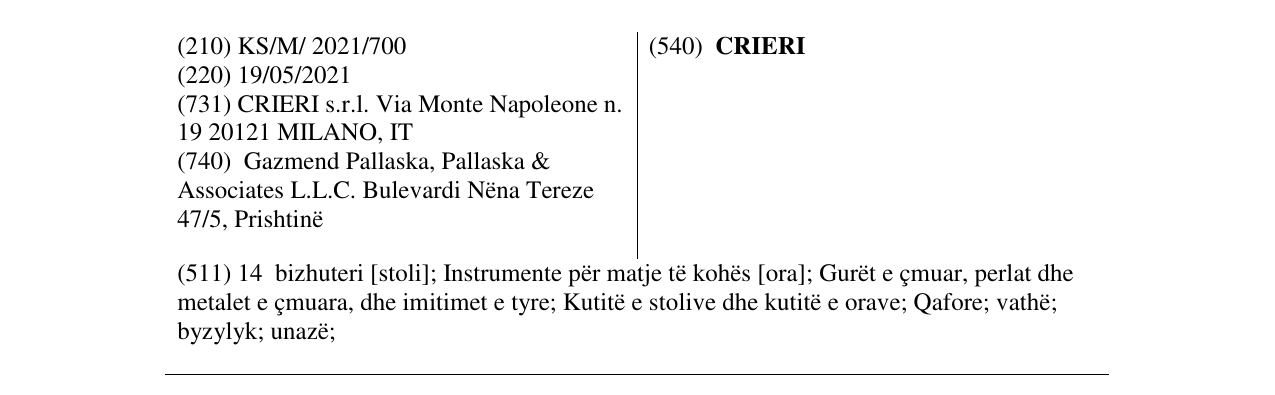 Zëri i markës CRIERI në buletin
