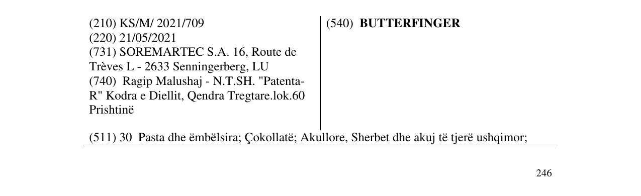 Zëri i markës BUTTERFINGER në buletin