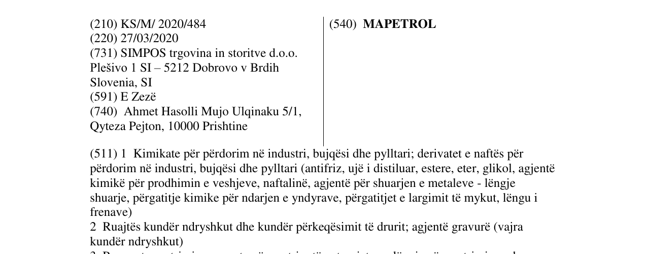 Zëri i markës MAPETROL në buletin