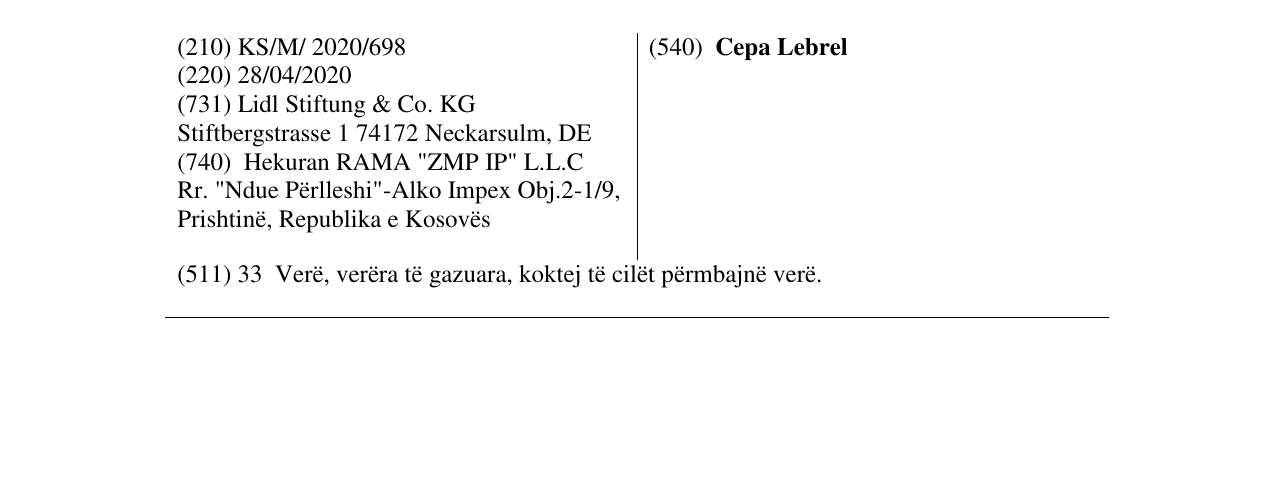 Zëri i markës Cepa Lebrel në buletin