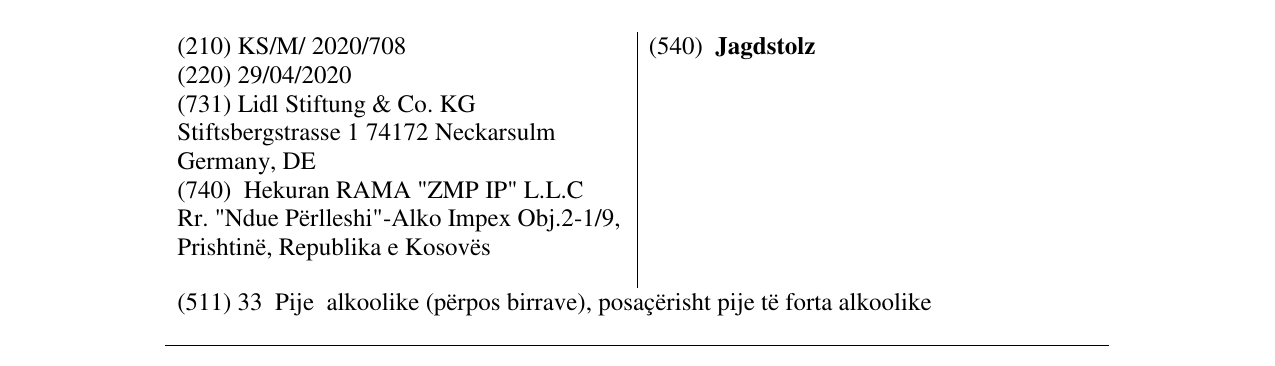 Zëri i markës Jagdstolz në buletin