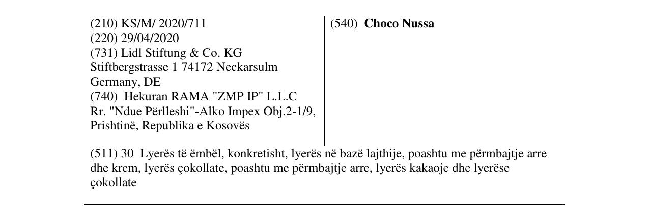 Zëri i markës Choco Nussa në buletin