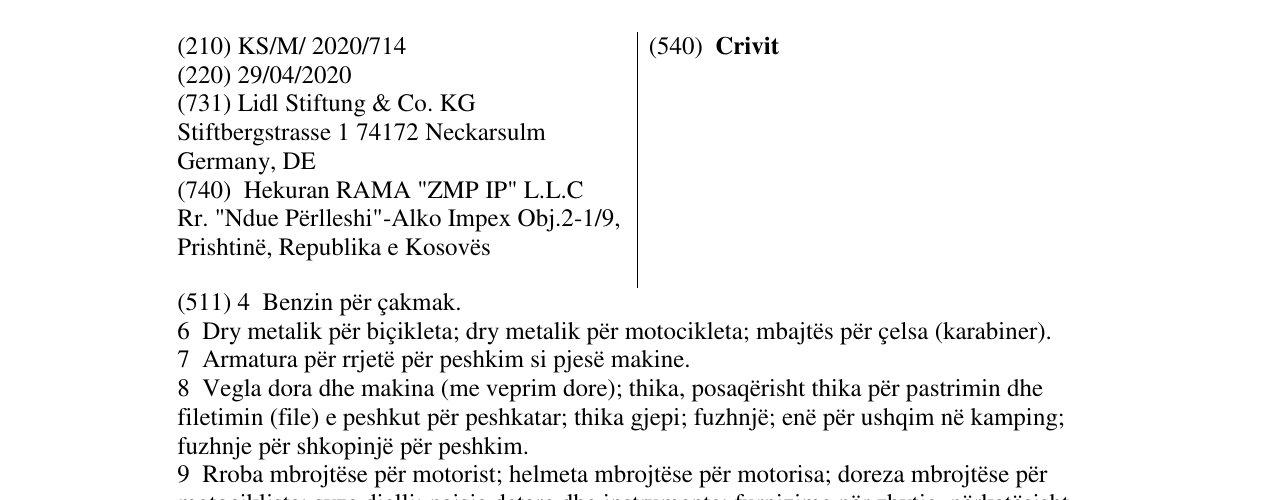 Zëri i markës Crivit në buletin