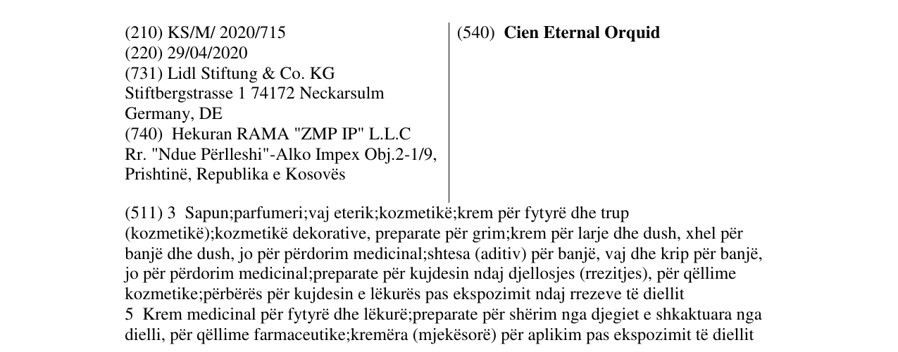 Zëri i markës Cien Eternal Orquid në buletin