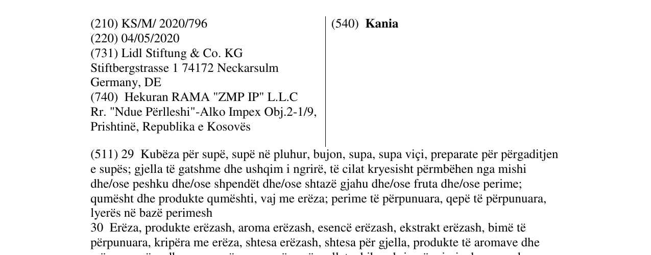 Zëri i markës Kania në buletin