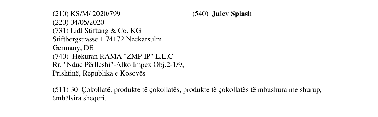 Zëri i markës Juicy Splash në buletin