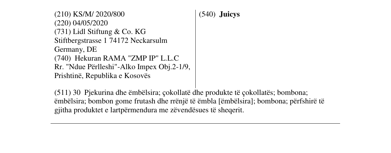 Zëri i markës Juicys në buletin
