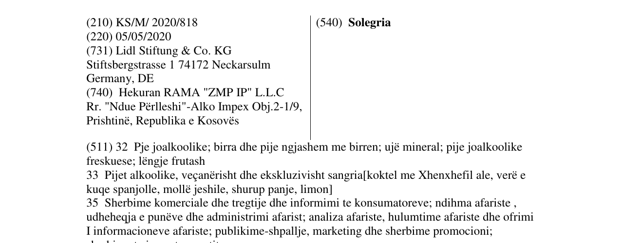 Zëri i markës Solegria në buletin