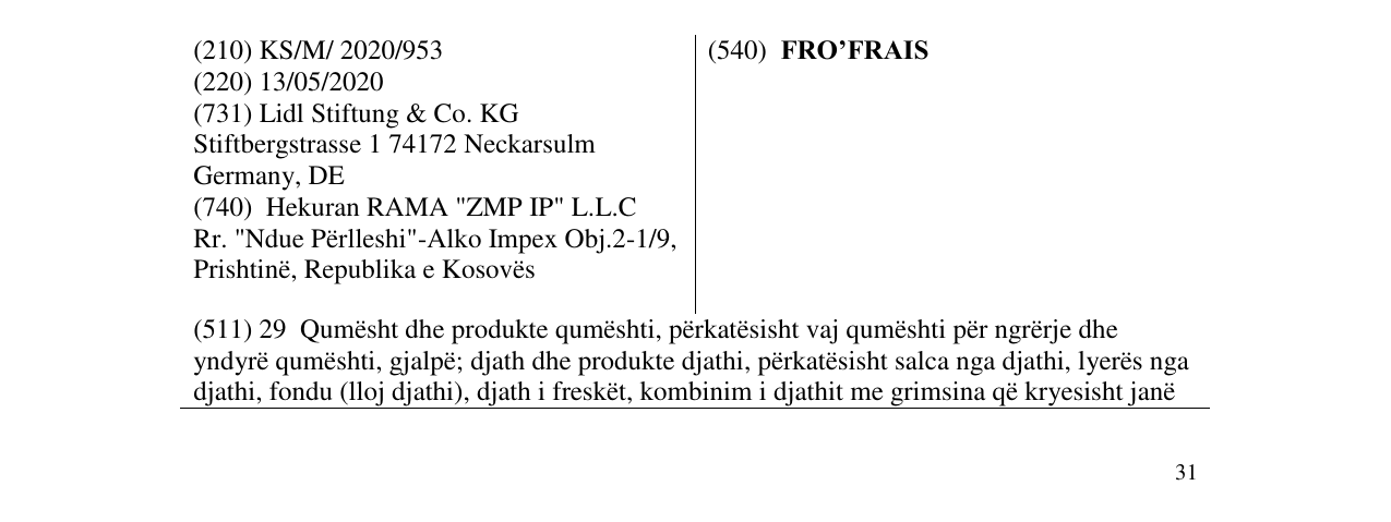 Zëri i markës FRO’FRAIS në buletin
