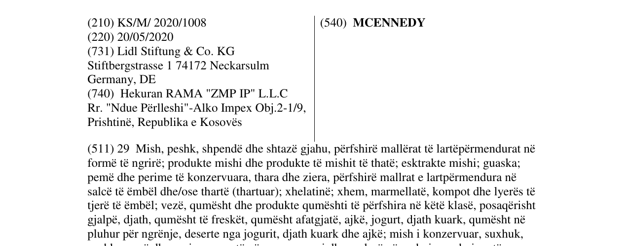 Zëri i markës MCENNEDY në buletin
