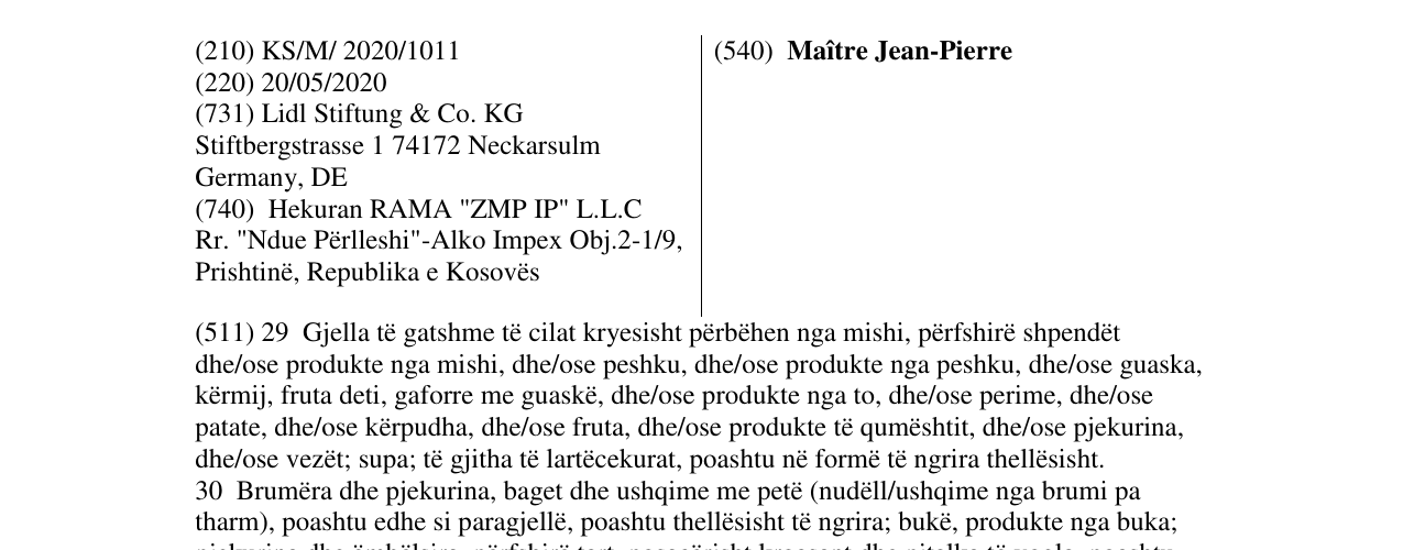 Zëri i markës Maître Jean-Pierre në buletin