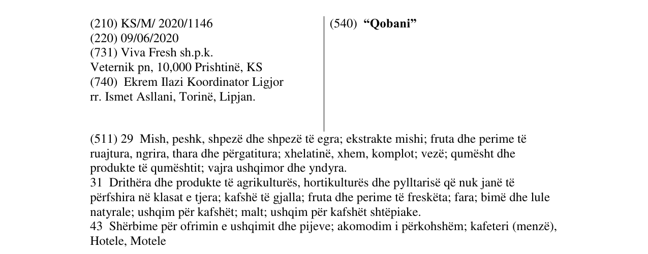 Zëri i markës “Qobani” në buletin