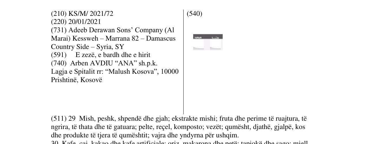 Zëri i markës hana në buletin