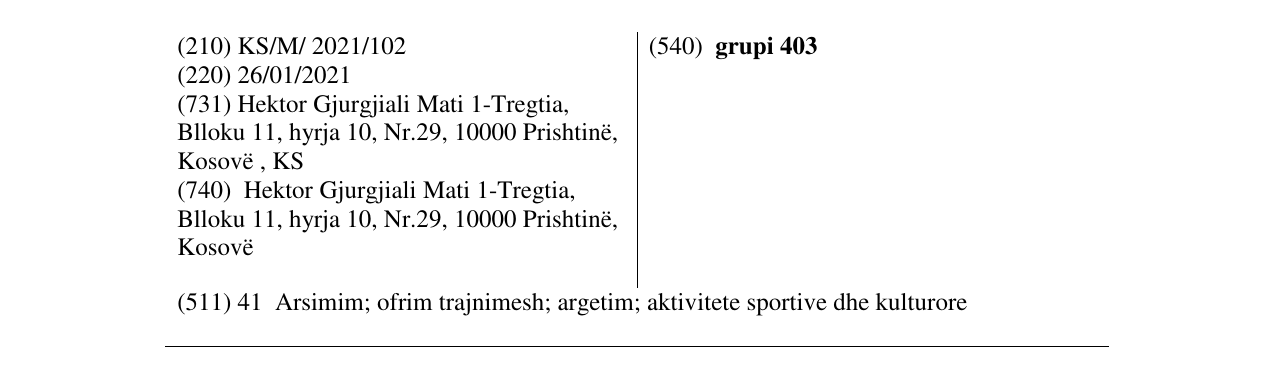 Zëri i markës grupi 403 në buletin