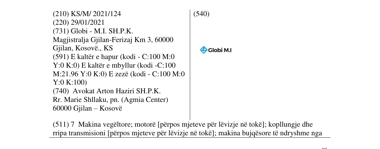Zëri i markës GLOBI M.I në buletin