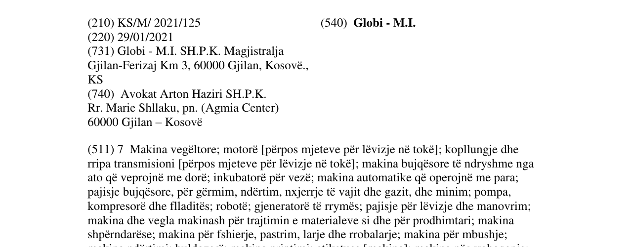 Zëri i markës Globi - M.I. në buletin