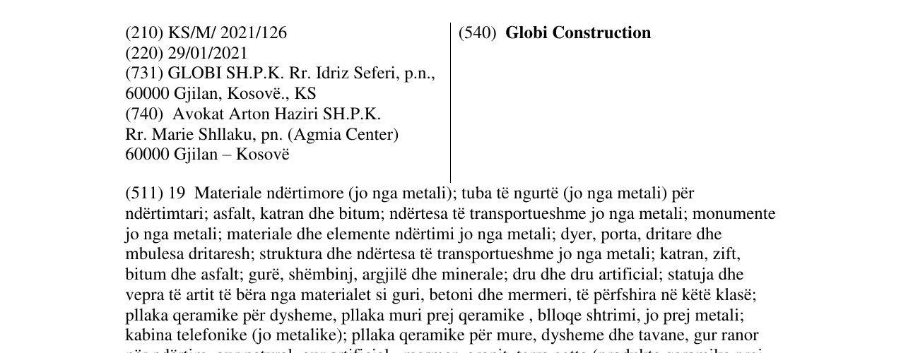Zëri i markës Globi Construction në buletin