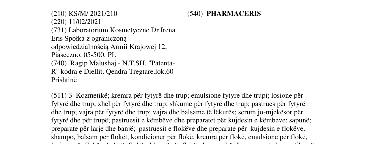 Zëri i markës PHARMACERIS në buletin