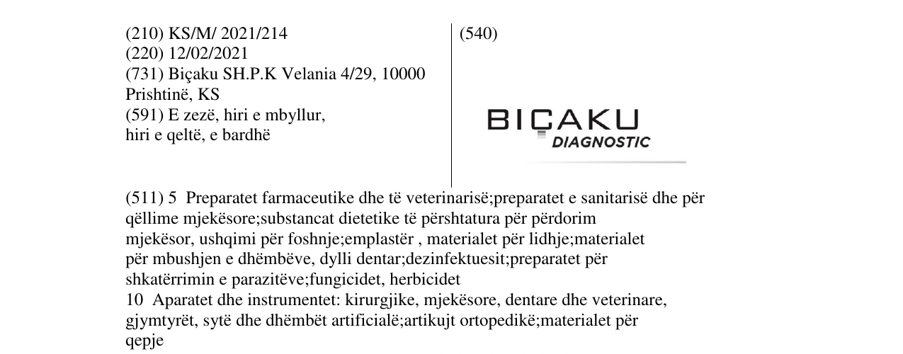 Zëri i markës BIÇAKU DIAGNOSTIC në buletin