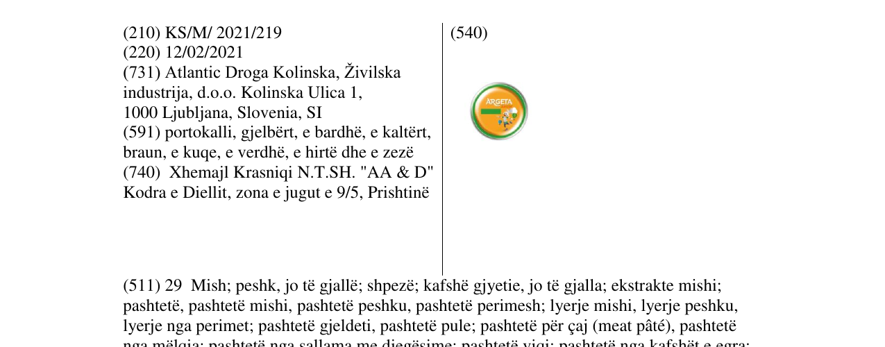 Zëri i markës argeta junior kokokrem në buletin