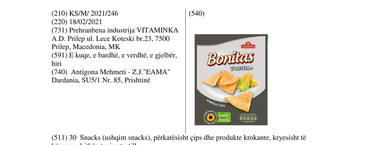 Zëri i markës Bonitas tortila në buletin