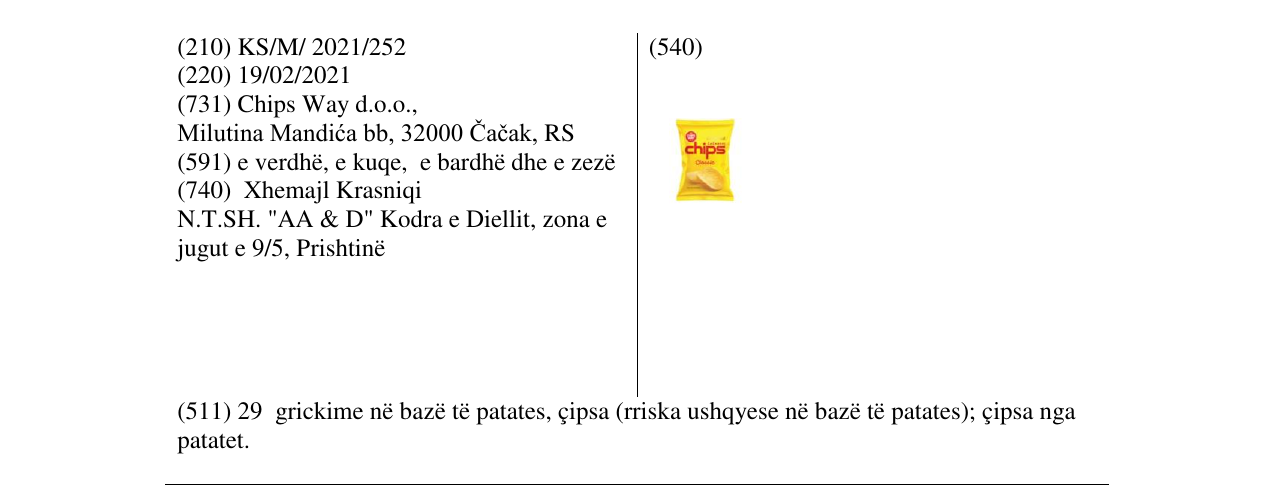 Zëri i markës cacanski cips në buletin
