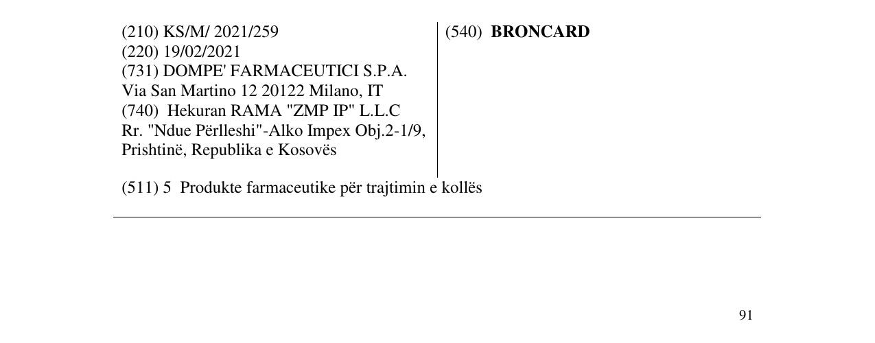 Zëri i markës BRONCARD në buletin