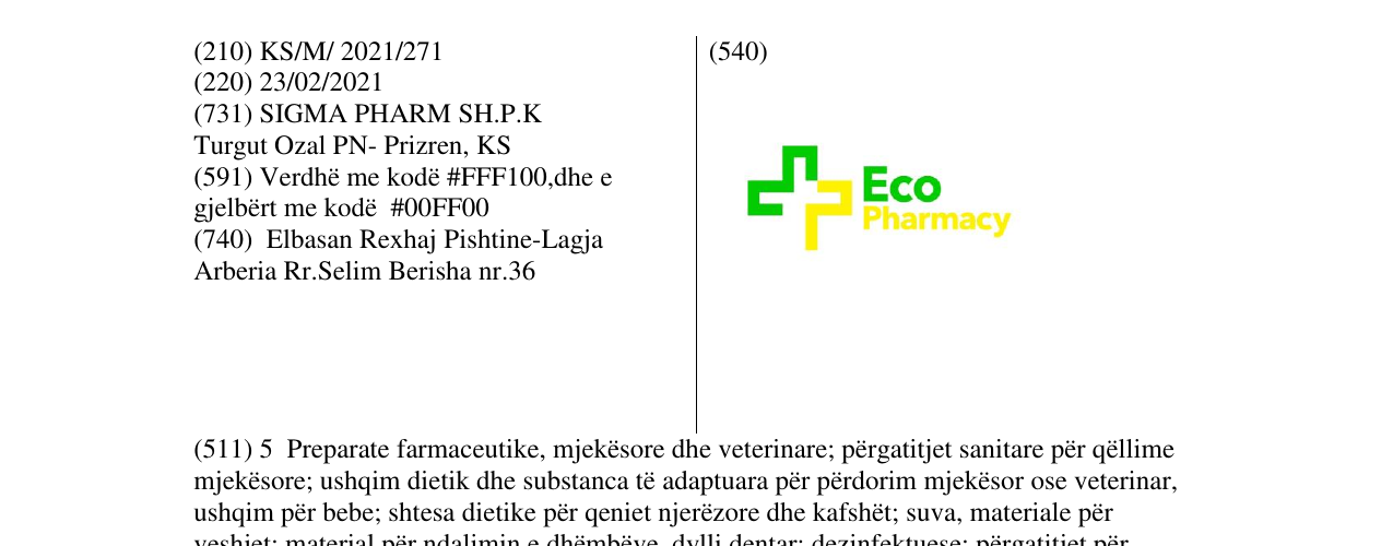 Zëri i markës Eco pharmacy në buletin