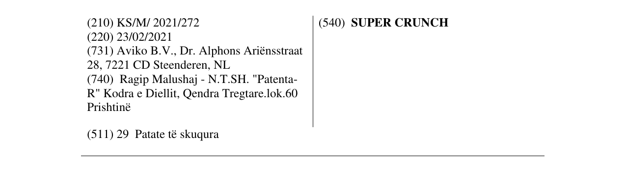 Zëri i markës SUPER CRUNCH në buletin