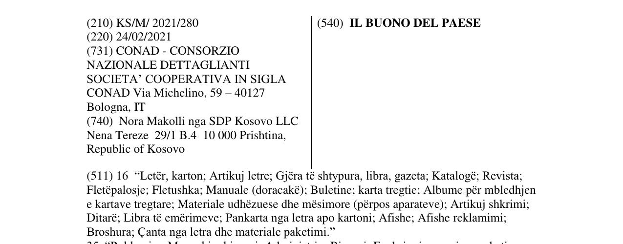 Zëri i markës IL BUONO DEL PAESE në buletin
