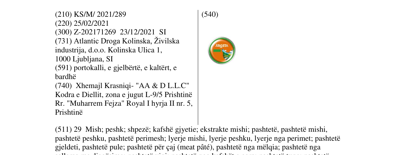 Zëri i markës argeta në buletin