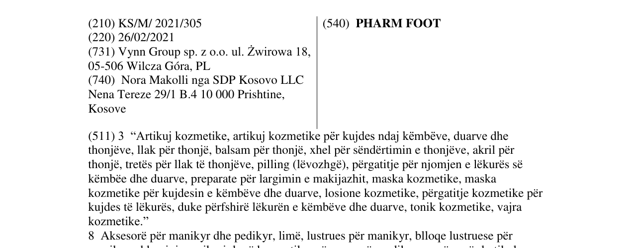 Zëri i markës PHARM FOOT në buletin
