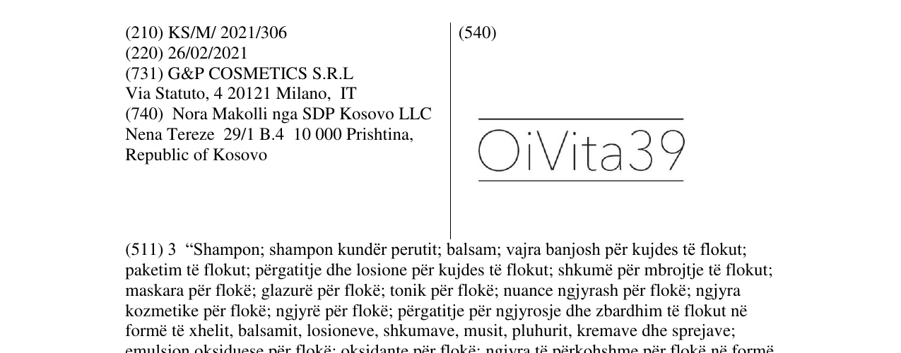 Zëri i markës OIVITA39 në buletin