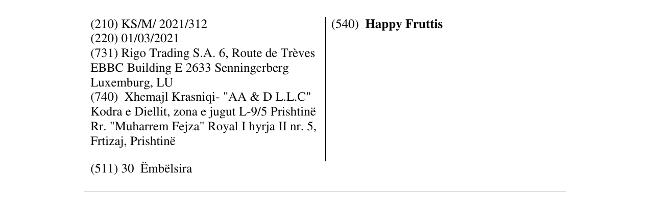 Zëri i markës Happy Fruttis në buletin