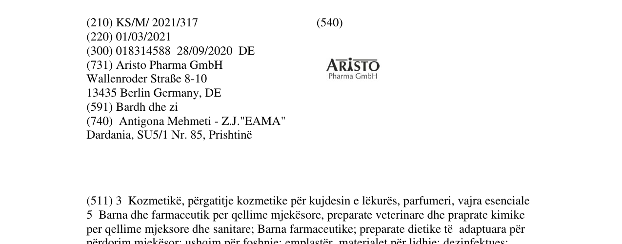 Zëri i markës Aristo në buletin