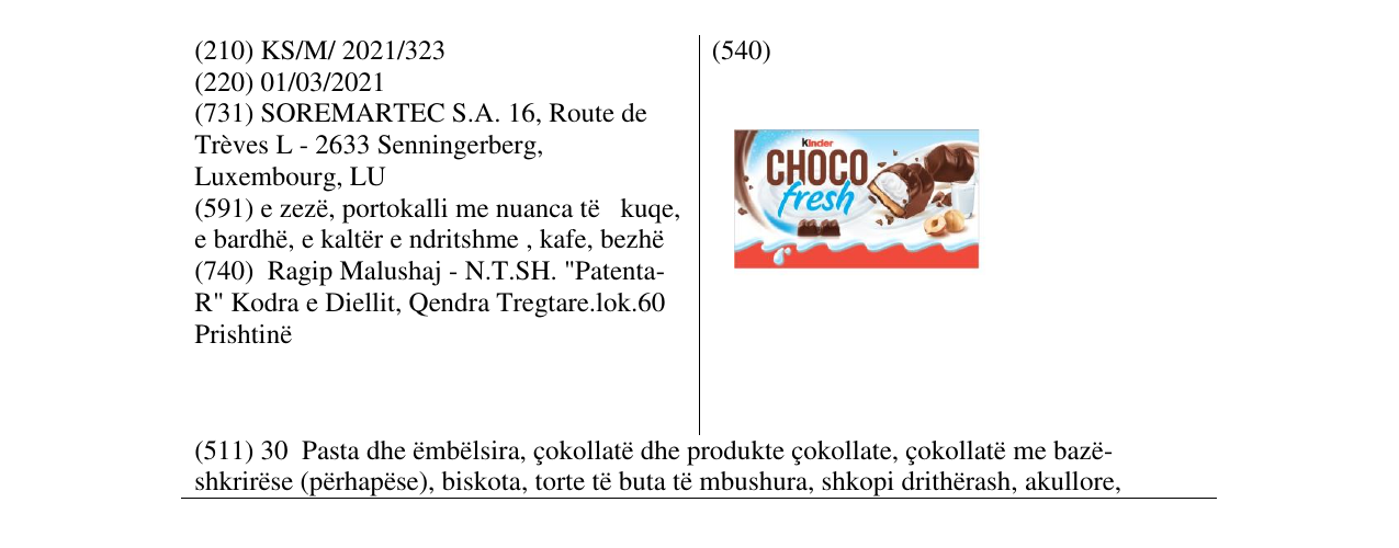 Zëri i markës choco fresh në buletin