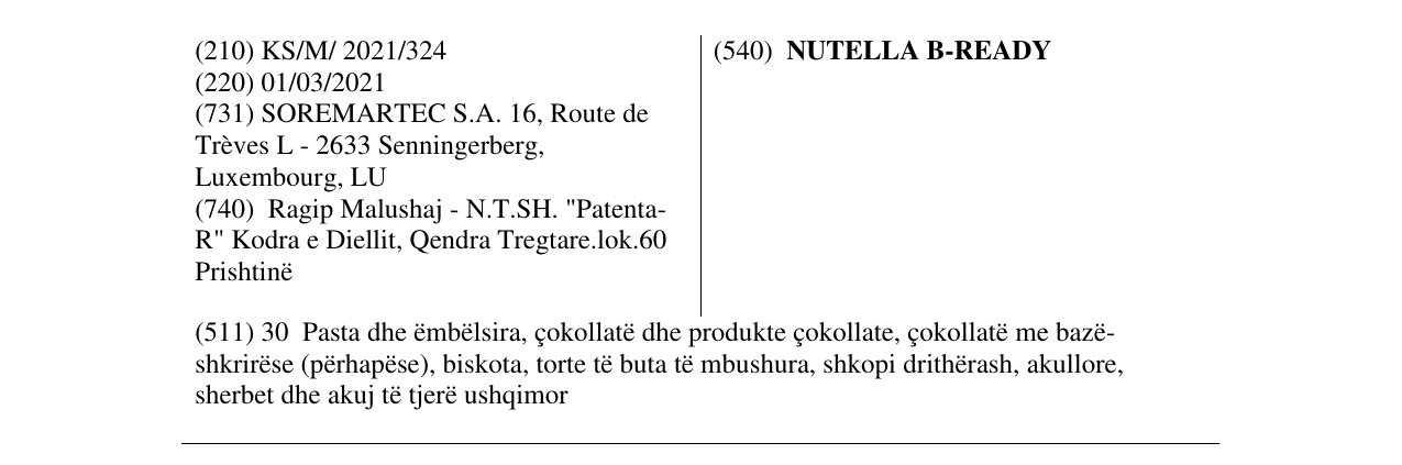 Zëri i markës NUTELLA B-READY në buletin