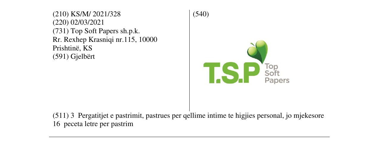 Zëri i markës T.S.P në buletin
