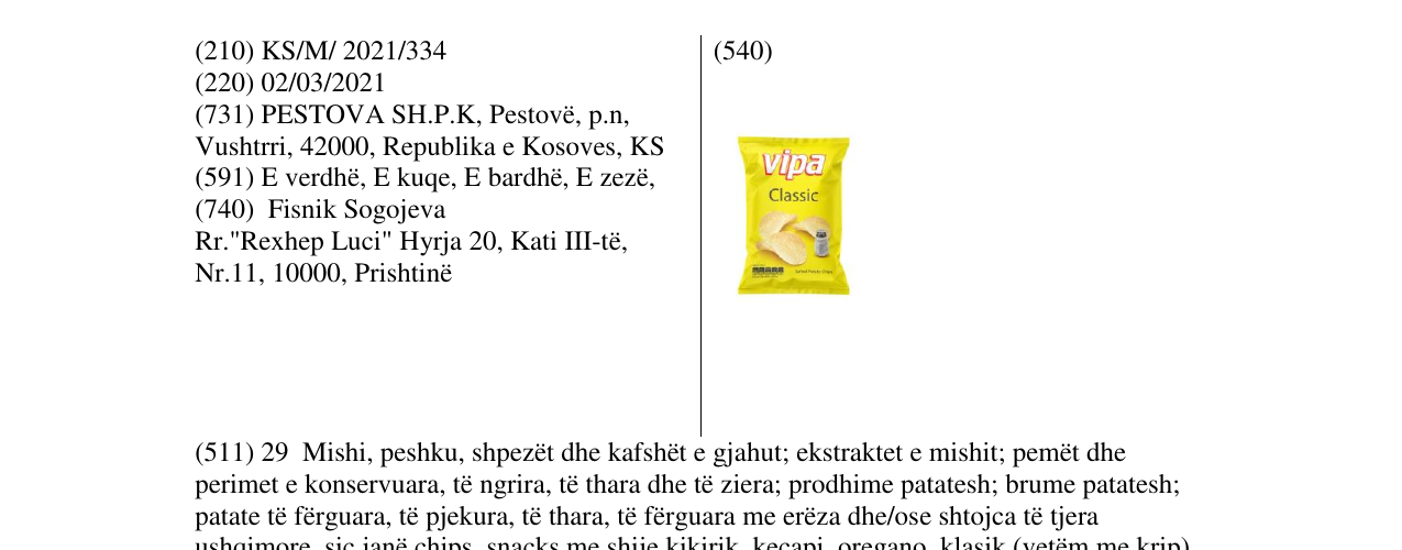 Zëri i markës vipa Clasic në buletin